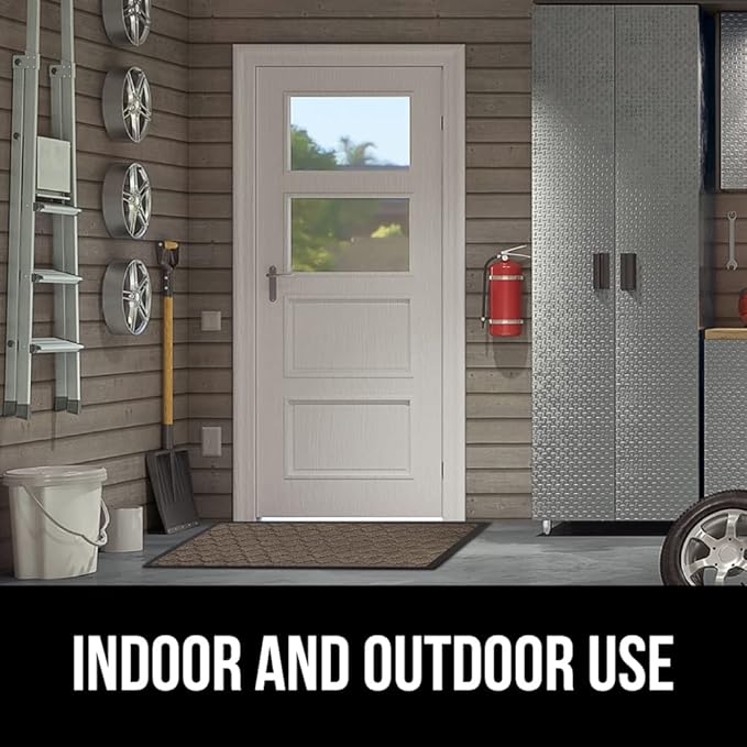 GORILLA GRIP 100% Waterproof All-Season WeatherMax Doormat, 47x35, US Designed Natural Rubber, Stain and Fade Resistant, Low Profile Indoor Outdoor Door Mats, Easy Clean Patio Mat, Latte Quatrefoil-Ruum Studio Home