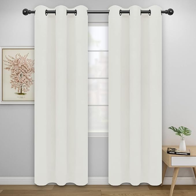 Easy-Going Blackout Curtains for Bedroom, Solid Thermal Insulated Grommet and Noise Reduction Window Drapes, Room Darkening Curtains for Living Room, 2 Panels(42x84 in, Ivory)-Ruum Studio Home