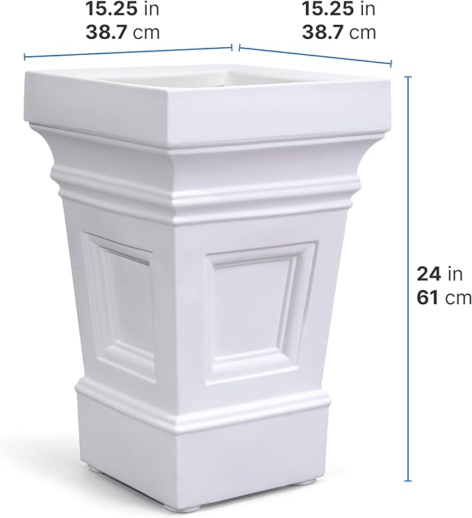 Step2 Atherton Square Planter, Large Planters for Outdoor Plants, Gardening and Flower Pot for Patio or Porch, Efficient Drainage, Durable Plastic, Classic White-Ruum Studio Home