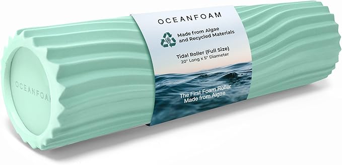Oceanfoam Tidal Roller - Seafoam - Muscle Massage Foam Roller for Back Pain & Stretching - Firm and Ergonomic Wide Wave Textured - Yoga, Athletics, & Wellness - Full Size, 20" x 5"-Ruum Studio Home