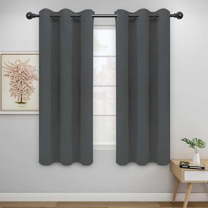 Easy-Going Blackout Curtains for Bedroom, Solid Thermal Insulated Grommet and Noise Reduction Window Drapes, Room Darkening Curtains for Living Room, 2 Panels(46x63 in, Gray)-Ruum Studio Home
