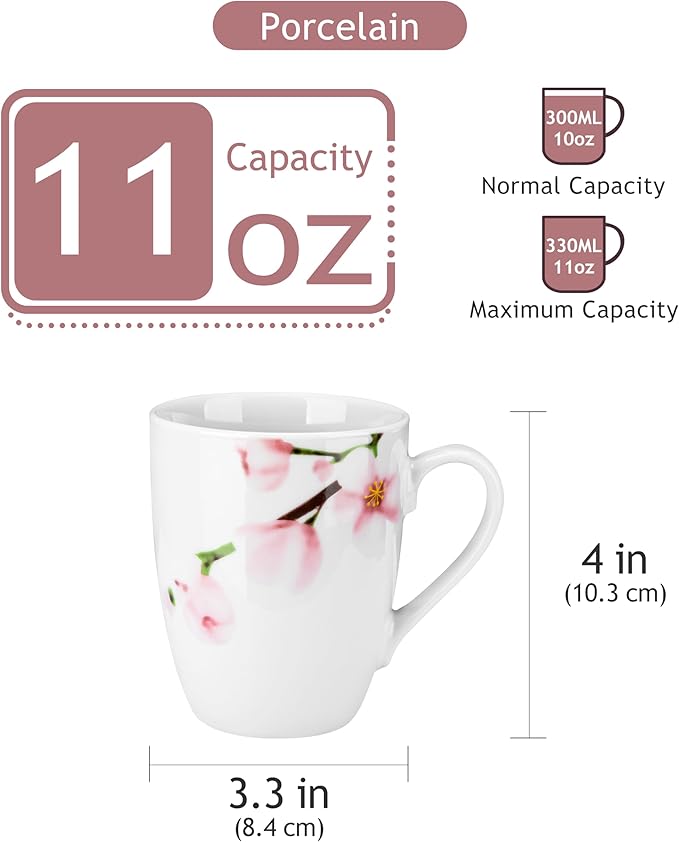 VEWEET Coffee Mugs Set of 6, 11 OZ Coffee Cups Set with Handle, Floral Mug Sets Ceramic Cup Set for Kitchen, Microwave & Dishwasher Safe, Series ANNIE-Ruum Studio Home