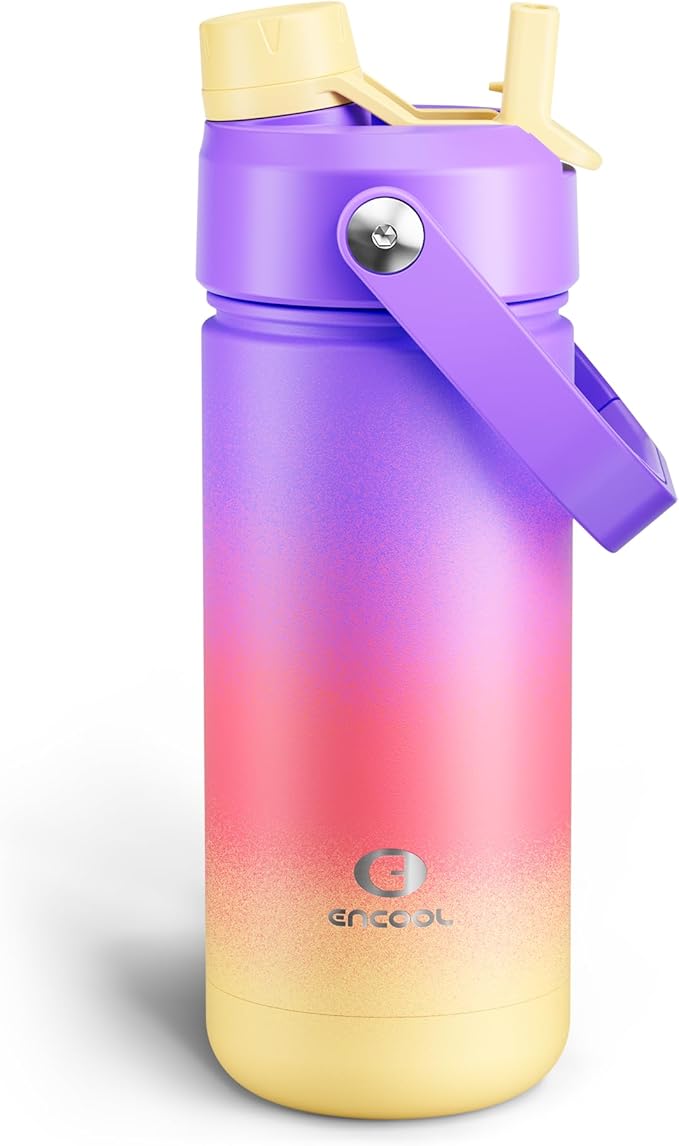 Insulated Water Bottle with Straw Stainless Steel Water Bottle, Leak-Proof, BPA-Free, Double Wall Vacuum Keeps Cold for 24 Hours for Sports, Travel, School (18 oz, Peach Dream)-Ruum Studio Home