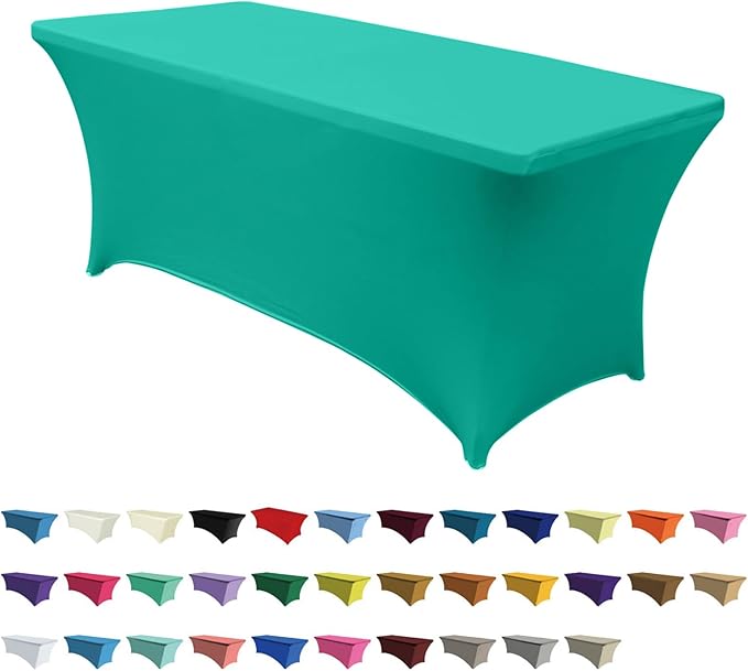 ABCCANOPY 6 FT Spandex Table Cover Stretch Fitted Wrinkle Resistant Tablecloth Reuse for Rectangular Folding Table Patry Event Wedding Banquet Protector Turquoise-Ruum Studio Home