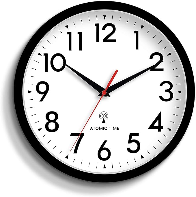 Atomic Wall Clock Analog 10 Inch Battery Operated Modern Decorative for Living Room Kitchen Office Bedroom Bathroom(Black)-Ruum Studio Home