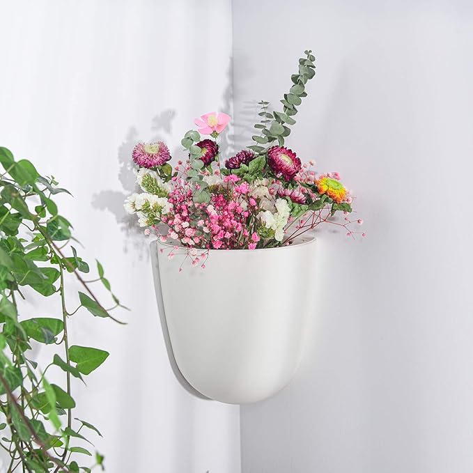 Sungmor Wall Hanging Corner Planters, 4PC White Wall Mounted Flower Pots, Self Watering Wall Planter for Indoor Plants, Right Angle Corner Hanging Pot, Great for Balcony Home Office Bar Corner Decór-Ruum Studio Home
