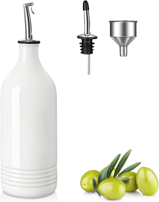 vancasso 20 Oz Ceramic Olive Oil Dispenser Bottle, Bottle Dispenser with Spout and Funnel for Kitchen,Suitable for Oil, Vinegar, Coffee Syrups & Other Liquids, White-Ruum Studio Home