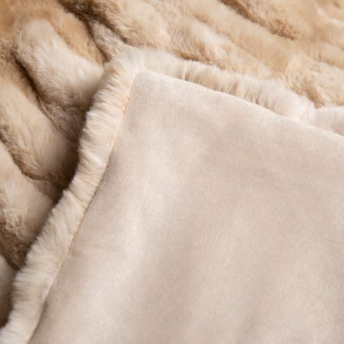 BATTILO HOME Ruched Luxurious Soft Beige Faux Fur Throw Blanket Fuzzy Plush Elegant with Reversible Mink Blanket for Sofa,Chair, Couch, Living Room, Home Decorative Blanket Tie dye (Beige, 50"x60")-Ruum Studio Home