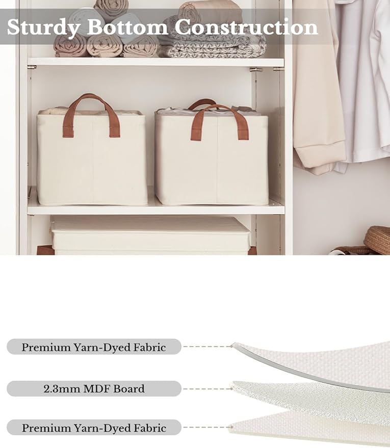 StorageWorks Storage Bins, Fabric Storage Bins for Shelves, Storage Baskets with Metal Frame, Closet Baskets and Bins with Handles, Natural Color, 2-Pack-Ruum Studio Home