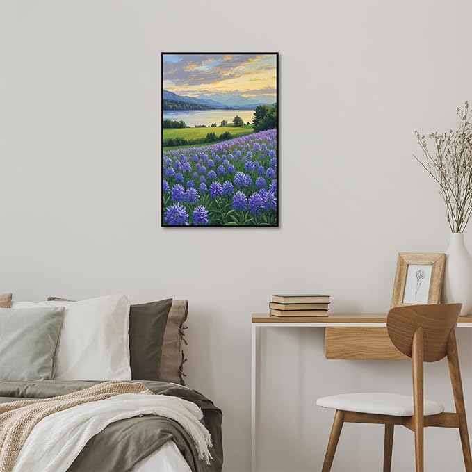 The lavender scenery all over the lake at sunset is suitable for posting in the living room bedroom office landscape poster wall painting-Ruum Studio Home