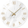 Round Marble Battery Wall Clock Modern 14 Inch White Minimalist Wall Clock for Kitchen Quartz Glass Slient Clock for Wall-Ruum Studio Home