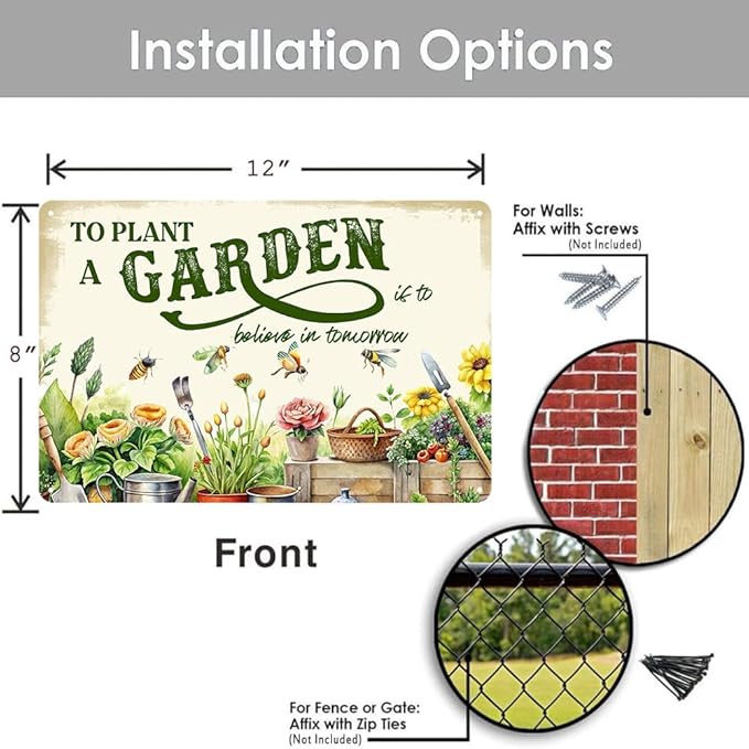 Vintage Garden Metal Sign Funny Gardening Decor Outside Yard Sign Gifts For Women Plant Lover To Plant A Garden Is To Believe In Tomorrow Signs For Home Gardeners Country Rustic Garage Farmhouse Fence Wall Decorations 8x12 Inch-Ruum Studio Home