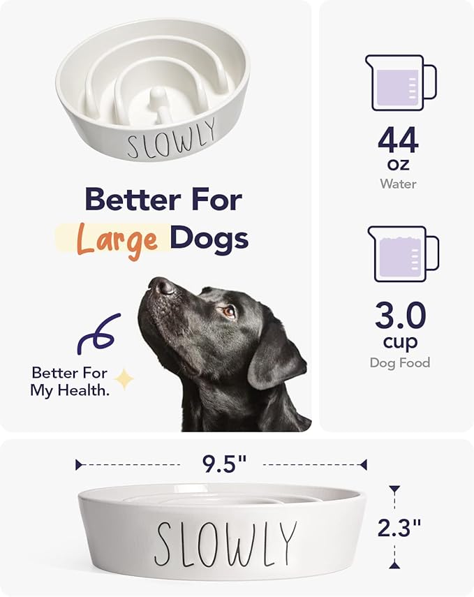 Slow Feeder Dog Bowl, 3 Cups Ceramic Maze Dog Food Bowl for Medium/Large Dogs – Non-Slip White Pet Dish, Cute Puzzle Design to Slow Fast Eaters-Ruum Studio Home