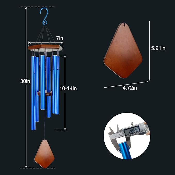 Wind Chimes for Outside, Windchime Outdoor with 6 Tuned Tubes, Elegant Chime for Garden Patio Decoration, Blue-Ruum Studio Home