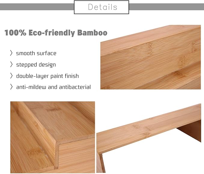 Step Spice Rack Set Cabinet Shelf Spice Holder, 3-Tier Bamboo Spice Organizers for Cabinet/Pantry/Cupboard/Countertop, Step Display Rack for Toy Suitable for Home/Office, 2 Pack Step Rack-Ruum Studio Home