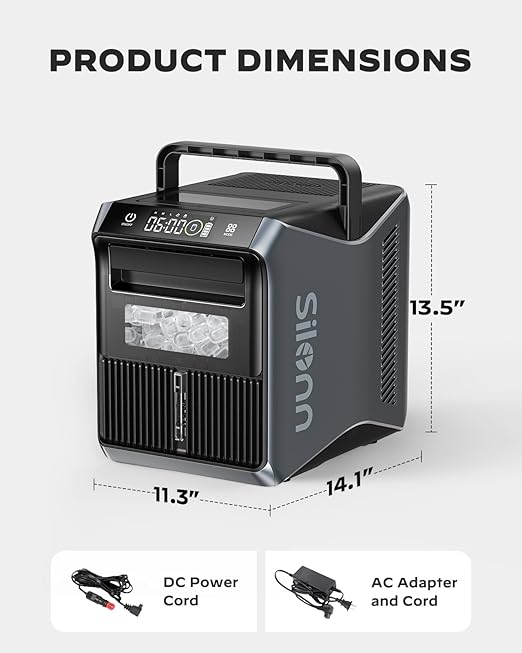 Silonn Battery-Powered Ice Maker with 4-Power, RV Ice Maker Countertop 12V/24V Car Charger 100-240V AC Solar-Ready, Portable Ice Machine 9 Cubes/6 Mins 22lbs/Day Auto-Clean for Camping RV Home Outdoor-Ruum Studio Home