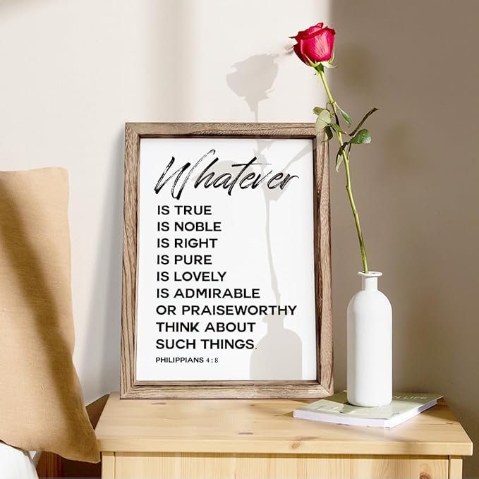 Christian Wooden Framed Signs, Rustic Home Decor, Family Signs, Living Room Decor, Philippians 4:8 Sign, Framed Wall Plaque Sign 15 * 11.5 inches, Finally Brothers and Sisters-Ruum Studio Home