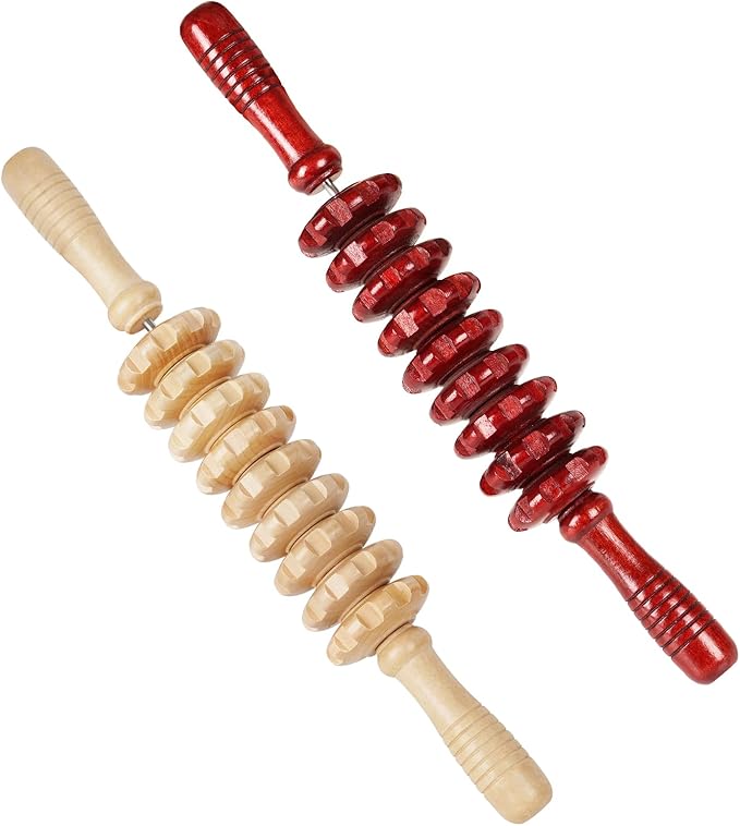 Liitrton Manual Wooden Fascia Massage Roller Trigger Points for Release Cellulite Sore Muscle Blasting (White+Red)-Ruum Studio Home