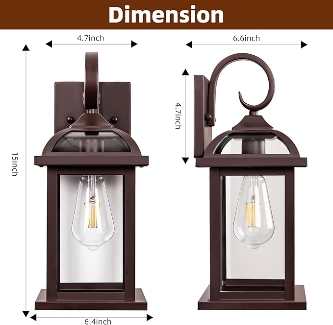 Bronze Outdoor Wall Lanterns Aluminum Anti-Rust Porch Lights 2-Pack, Exterior Light Fixtures IP65 Waterproof Clear Glass Brown Outdoor Sconces Lamps Wall Mount, Oil Rubbed Bronze-Ruum Studio Home