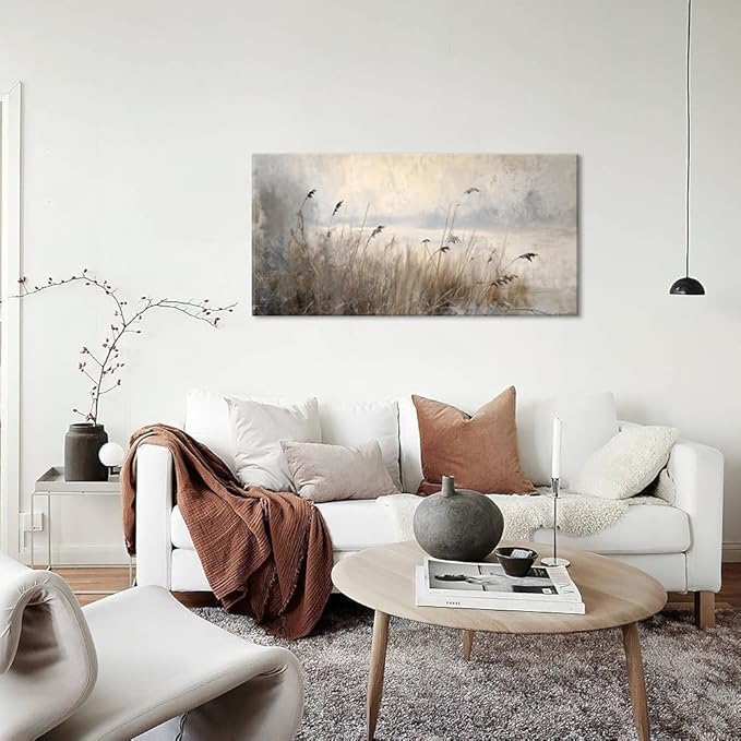 LASMOND Vintage Meadow Wall Art for Living Room Reed Grass Canvas Painting Prints Large Retro Rustic Cottagecore Countryside Landscape Farmhouse Bedroom Artwork Home Decor (30x16 Inches)-Ruum Studio Home