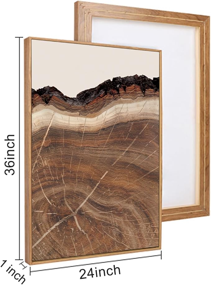 HPINUB Framed Tree Rings Wood Wall Art Set, Modern Beige Wood Stump Wall Decor, Abstract Black and Gray Tree Spiral Wall Painting, Nature-Inspired Art Print for Living Room, Bedroom, Office-24"x36"x3-Ruum Studio Home