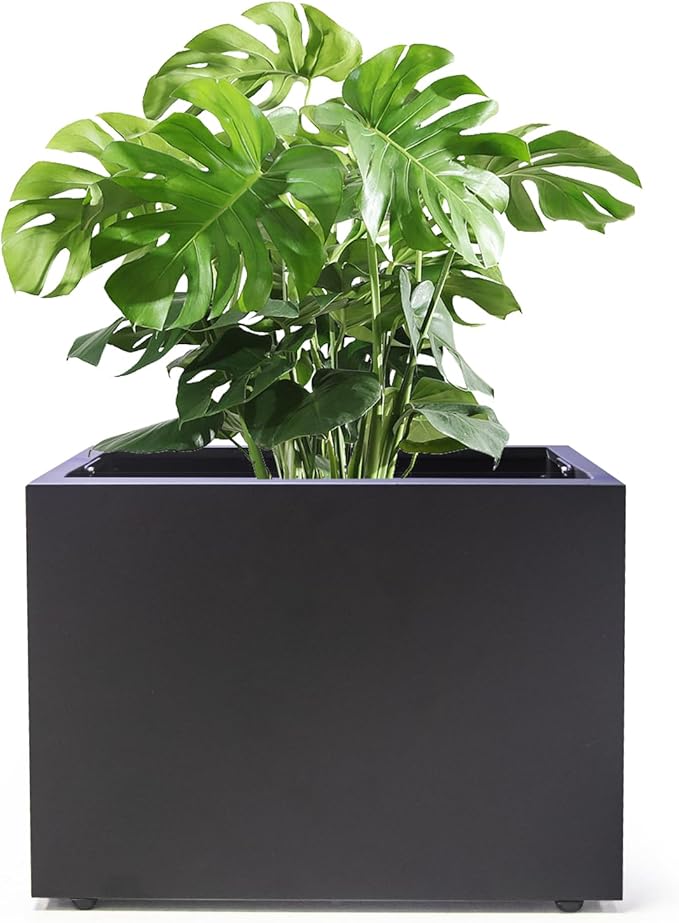 Metal Planter Box Rectangular Block-No Installation Required Galvanized Steel Long Box Planter Modern Outdoor Planters All-Weather Use with Drainage Holes for Patio/Porch,16 ×12×12IN-Ruum Studio Home