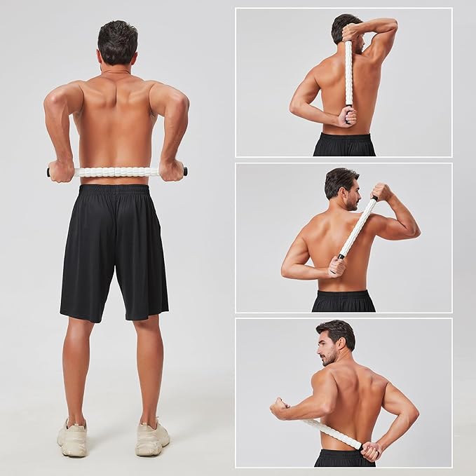 MZDXJ Muscle Roller Stick for Athletes - Deep Tissue Fascia Blaster & Roller Massager for Myofascial Pain Relief - Handheld Physical Therapy & Recovery Tool(-Black White-24 inch)-Ruum Studio Home