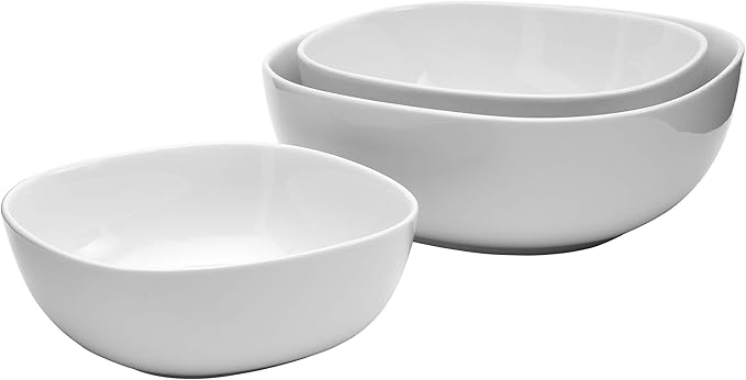 Denmark White Porcelain Chip Resistant Scratch Resistant Commercial Grade Serveware, 3 Piece Serving Bowl Set-Ruum Studio Home