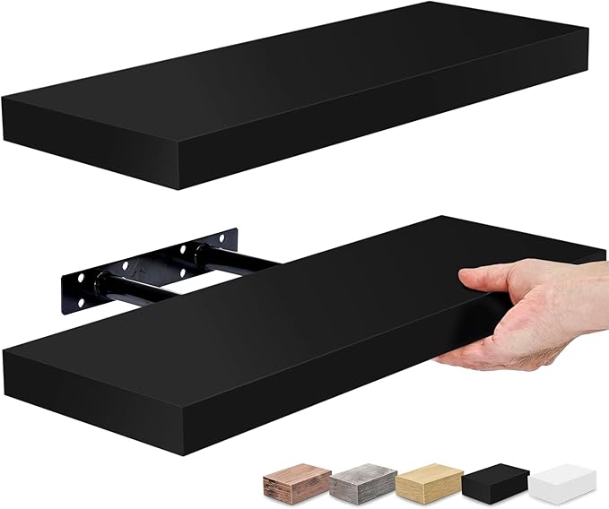 Sorbus Floating Shelves for Wall, Bathroom Shelves Wall Mounted for Kitchen, Bedroom, Bathroom Storage Over Toilet, Hanging Book Shelf for Wall Home Decor Living Room (Black, 2 Pack)-Ruum Studio Home