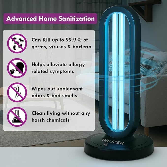 Tower - UV Light Sanitizer & Ultraviolet Lamp with Remote Control (UV-C Cleaner for Home, Room, Office | 38W UVC Disinfection Bulb | Kill Germs, Bacteria, Virus, Dust | USA)-Ruum Studio Home
