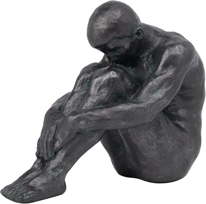 Guichifun Sitting Man Sculptures Home Decor - Resin Bronze Male Holding Arms Legs Lonely Statues Decorative Objects Outdoor Gift for Men 7.5 x 3.7 x 5.8 Inch-Ruum Studio Home