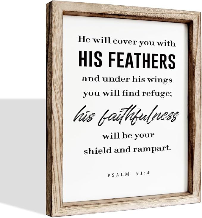 Christian Decor Signs, Framed Wall Plaque Sign 15 * 11.5 inches, Religious Home Decor, Inspirational Christian Gift for Him, He will Cover You with His Feathers Sign-Ruum Studio Home