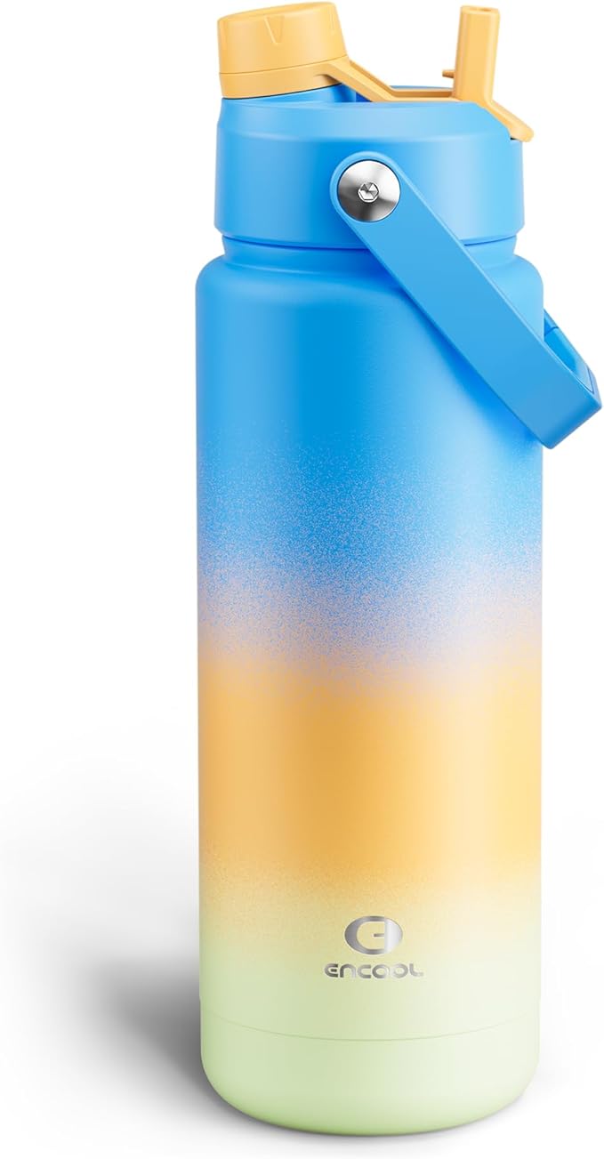 Insulated Water Bottle with Straw Stainless Steel Water Bottle, Leak-Proof, BPA-Free, Double Wall Vacuum Keeps Cold for 24 Hours for Sports, Travel, School (32 oz, Sunny Breeze)-Ruum Studio Home