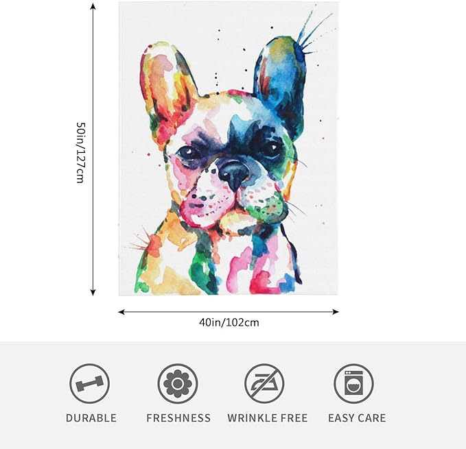 HGOD DESIGNS Watercolor French Bulldog Fleece Throw Blanket Ultra Soft Cozy Blooming Decorative Flannel Blanket All Season for Home Couch Bed Chair Travel 40x50in-Ruum Studio Home