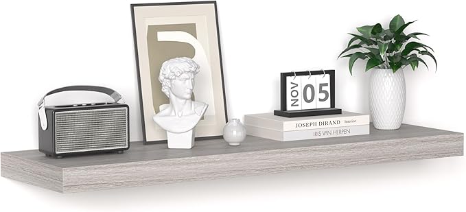 Floating Shelves - 10.3 Inch Deep Wall Shelf for Decor & Storage - Wall Mounted Display Shelving with Invisible Heavy-Duty Metal Bracket - 36" W x 10.3" D x 1.8" H - Set of 1 - Rustic Grey-Ruum Studio Home