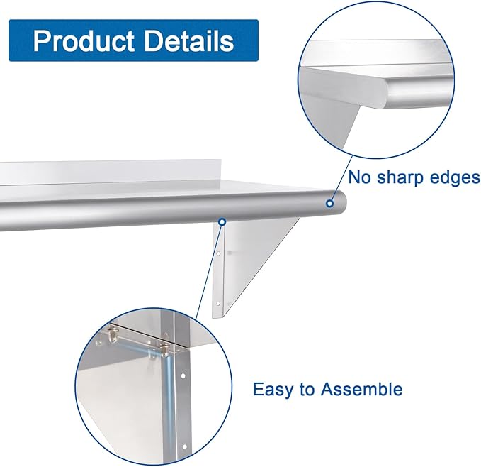 HARDURA Stainless Steel Shelf 14" x 48", 310lb Commercial Shelves Wall Mount Metal Shelving with Backsplash and Brackets for Kitchen, Restaurant, Laundry Room and Home-Ruum Studio Home