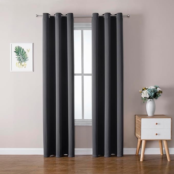 ChrisDowa Blackout Curtains 72 inches Long for Bedroom - 2 Panels Set Grommet Thermal Insulated Room Darkening Curtains for Living Room (Dark Grey, 42 x 72 Inch)-Ruum Studio Home