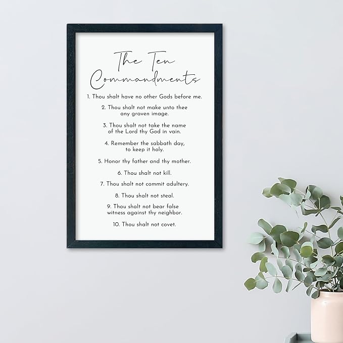 LuZhiQiang The Ten Commandments Wall Art Decor 16"×11" Bible Verse 10 Commandments Sign Motivational Positive Quotes Wood Framed Wall Hanging (Black)-Ruum Studio Home