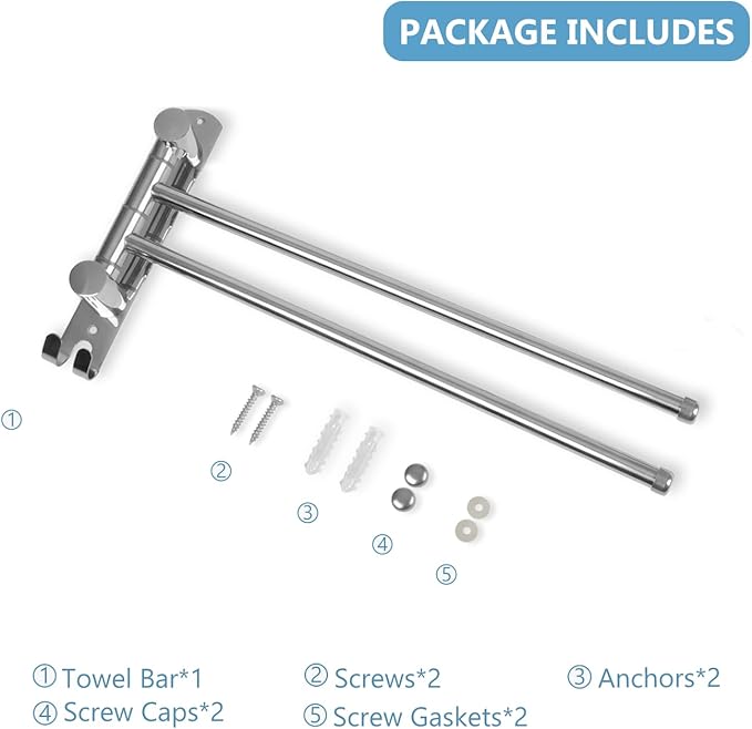 Wall Mounted Towel Rack JSVER 2 Arms Extended Swivel Towel Holder, SUS304 Stainless Steel Towel Racks for Bathroom, Kitchen-Ruum Studio Home