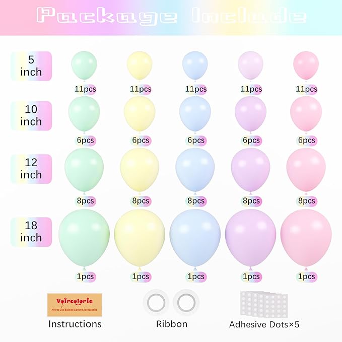 130pcs Pastel Balloons Different Sizes 18" 12" 10" 5" Macaron Latex Balloon Garland Arch Kit for Birthday Easter Baby Shower Graduation Wedding Gender Reveal Anniversary Party Decorations-Ruum Studio Home