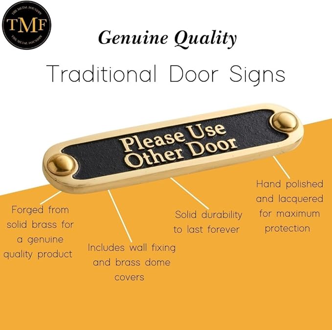 Please Use Other Door Brass Door Sign. Traditional Style Home Décor Wall Plaque Handmade By The Metal Foundry UK.-Ruum Studio Home