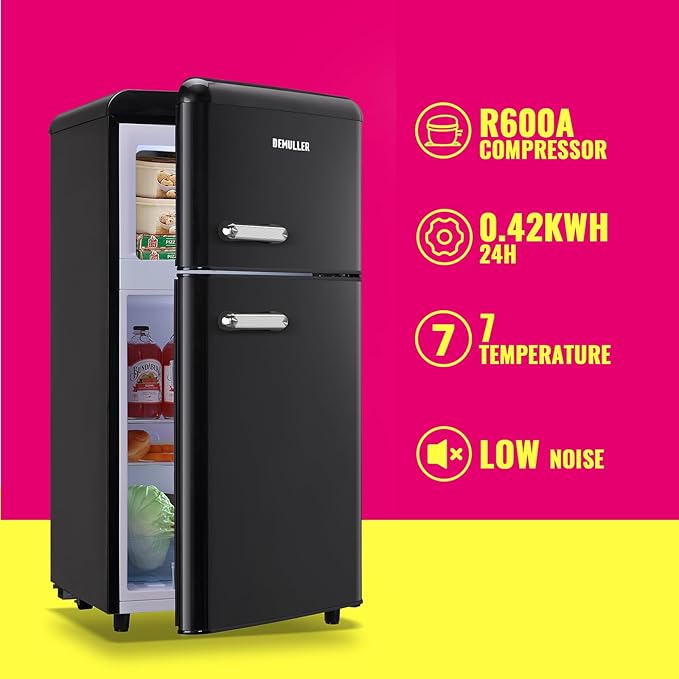 Mini Fridge Dual Door Refrigerator with Freezer, 3.5 Cu.Ft Compact Refrigerator with Handle, Adjustable Temperature & Removable Glass Shelves, for Apartment/Dorm/Office/RV, Black-Ruum Studio Home