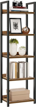 NUMENN Narrow Bookshelf, 5 Tier Bookshelves, Home Office Bookcase Shelf Storage Organizer, Free Standing Storage Shelving Unit for Bedroom, Living Room and Home Office, Vintage-Ruum Studio Home
