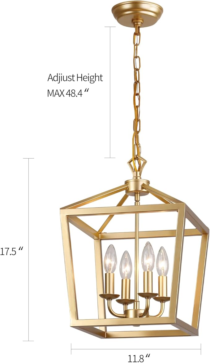 AMZASA Gold Lantern Chandelier Hanging Pendant Light Fixture 4-Lights for Kitchen Island Dining Room Hallway Entryway Foyer UL Listed-Ruum Studio Home