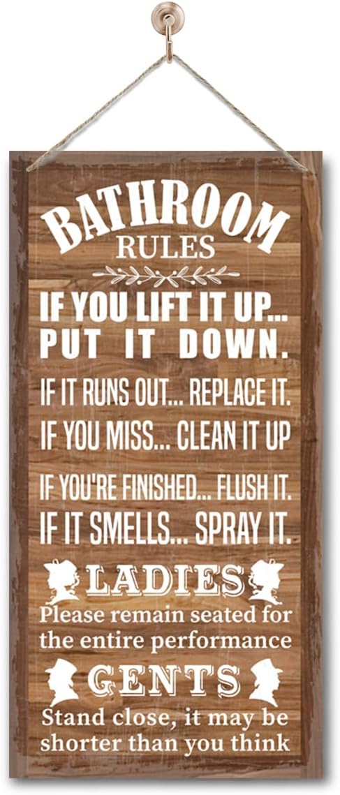 Rustic Western Bathroom Decor - Funny Wall Signs, Farmhouse Country Rules Wall Decor I1-Ruum Studio Home