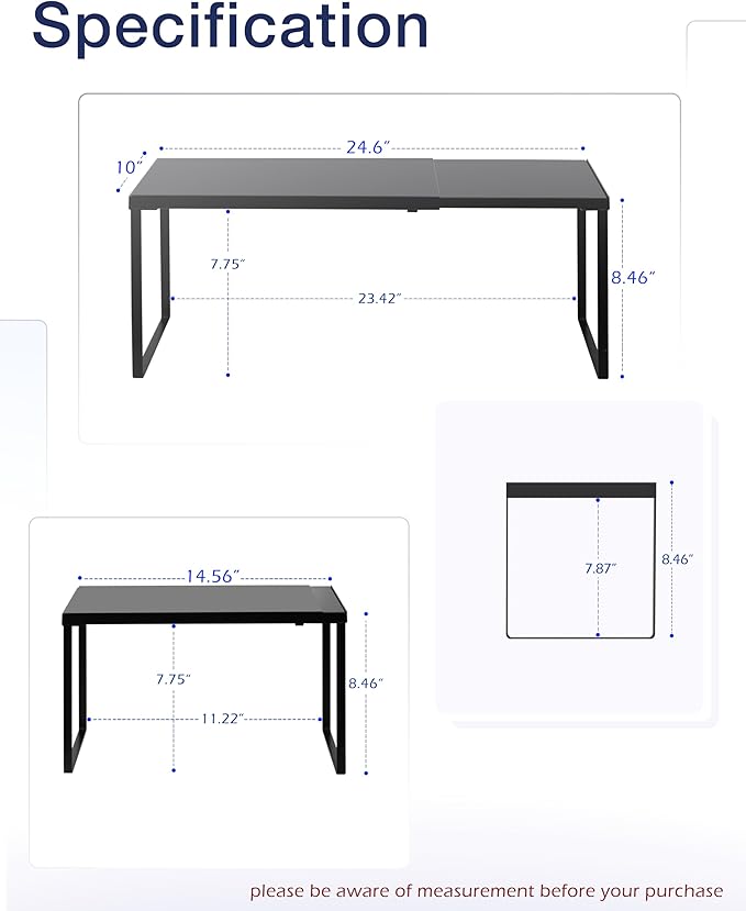 Nxconsu Cabinet Shelf Expandable Organizer Riser Rack for Kitchen Pantry Cupboard Under Sink Countertop Home Organization Extra Storage Space Saver Heavy Duty Metal Edgeless Design Black Large-Ruum Studio Home