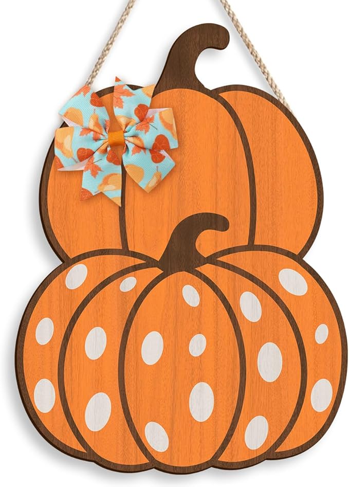 COLOR VALLEY ART Wooden Pumpkin Door Sign, Fall Decor Wall Art, 8.7x11.8 inches, Rustic Thanksgiving Decorations for Porch-Ruum Studio Home