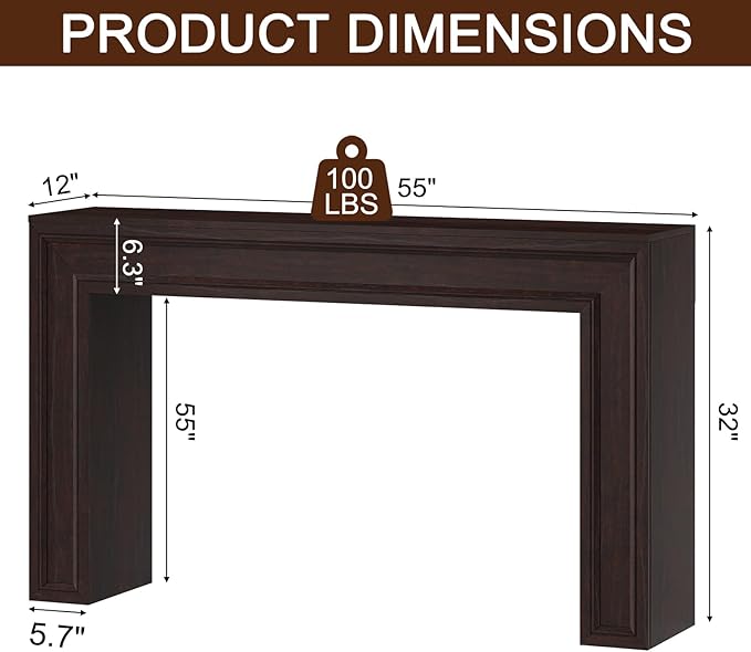 Rresyet 55 Inch Long Console Table, Sofa Table Behind Sofa, Wooden Entryway Table, Farmhouse Entryway Table for Entry, Hallway, Living Room (Cherry)-Ruum Studio Home