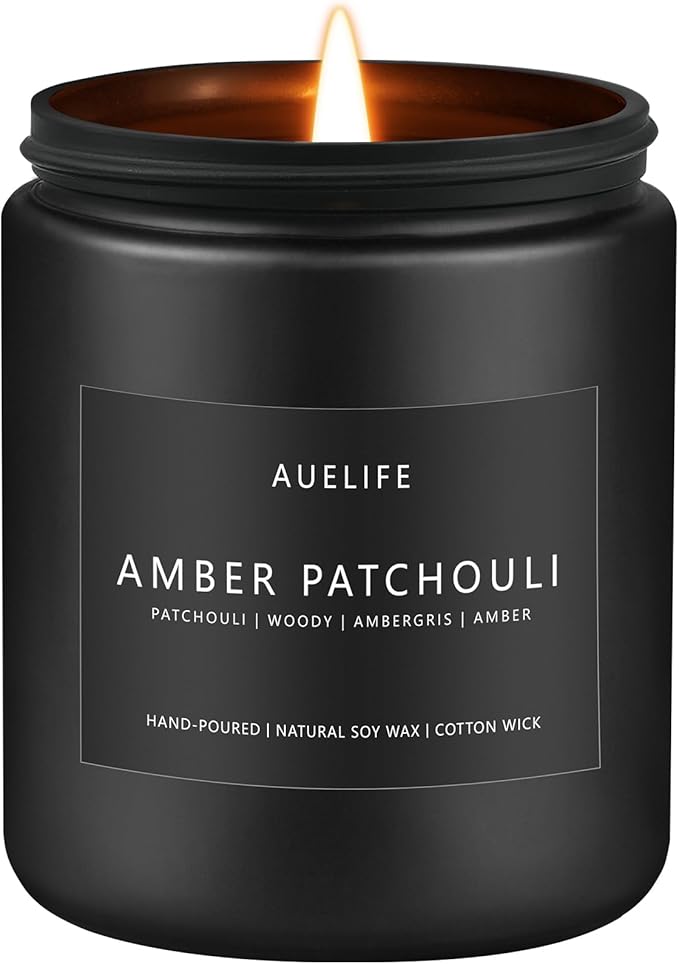 Amber & Patchouli Candle | Candles for Men - Scented Candles for Home, Gifts for Men - Soy Candle for Home Scented, Aromatherapy Manly Gift - 7oz Black Jar-Ruum Studio Home