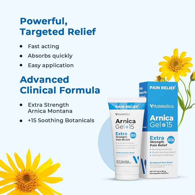 VitaMedica Arnica Gel Plus 15 Healing Plant Compounds, Extra Strength Pain Relief Formulation for Bruising, Swelling, Joint Pain, Muscle Soreness & Stiffness, All-Natural, Plant-Based, 2-Pack-Ruum Studio Home